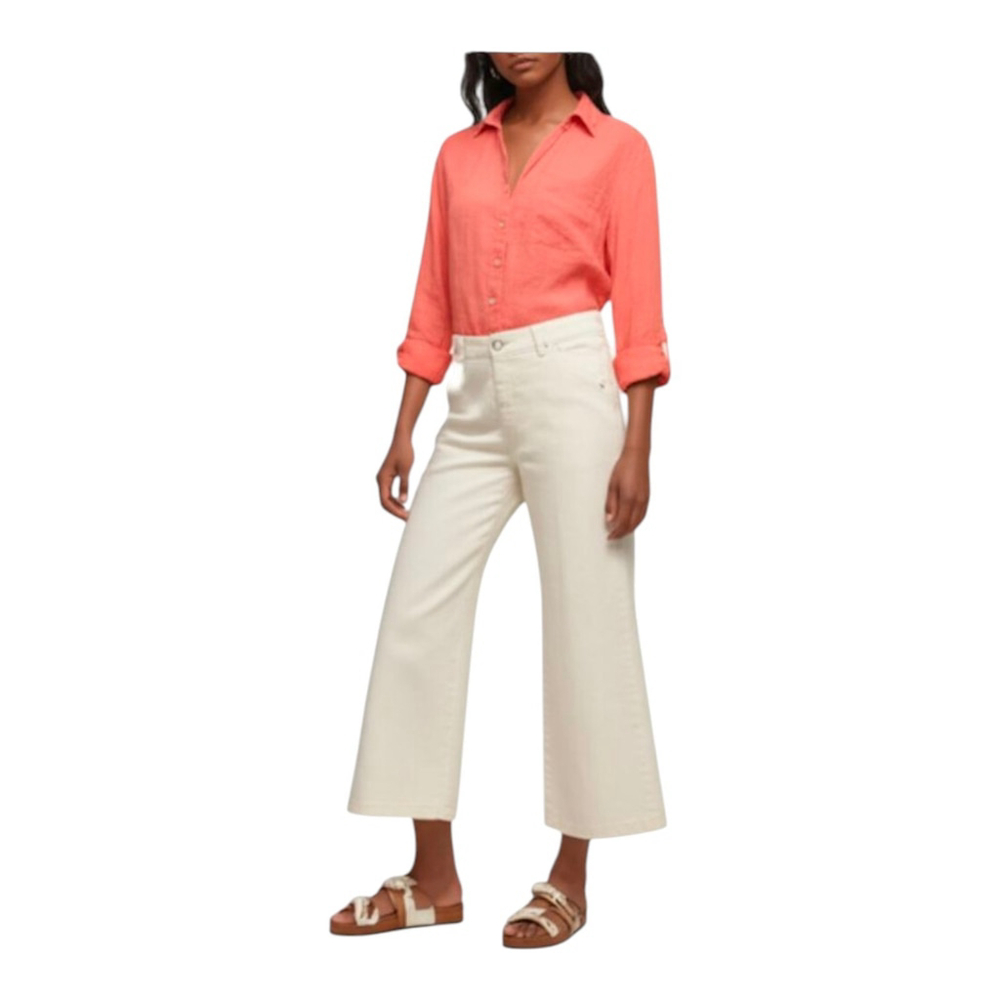 Sigrid Olsen Women's Linen Medium Blouse Coral Button Down Roll Tab Sleeve EUC